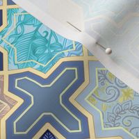 Navy, Peach and Aqua Moroccan Tile Pattern