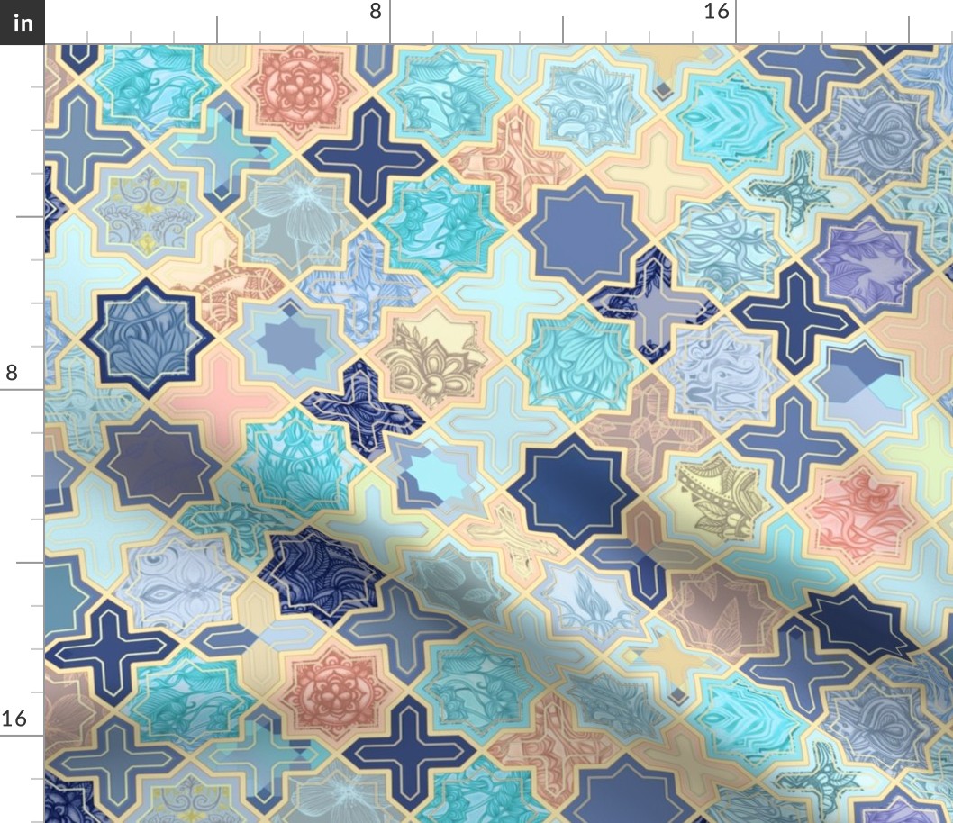 Navy, Peach and Aqua Moroccan Tile Pattern