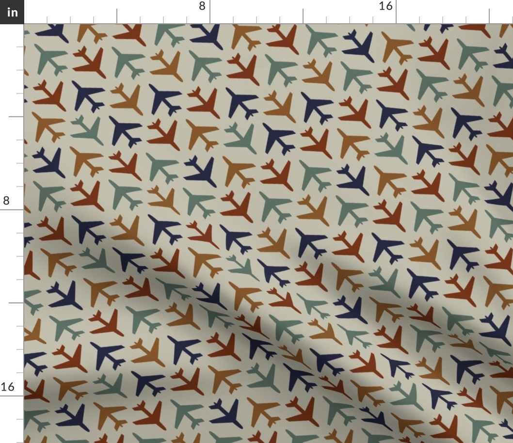 airplanes_navy_rust_blue_gold_on_gray_background