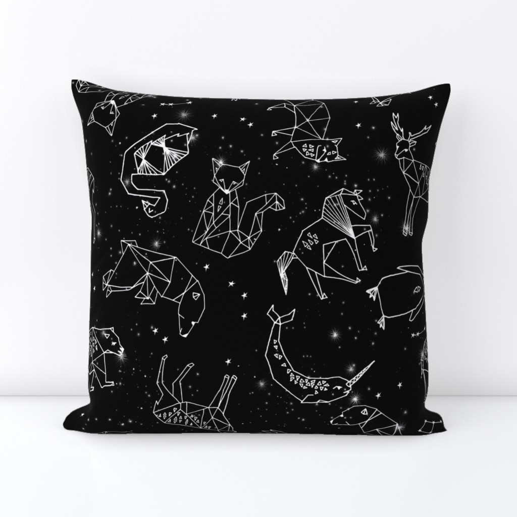 constellations // black and white kids constellations animals geometric triangles origami birds 