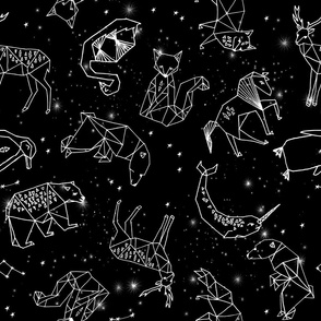 constellations // black and white kids constellations animals geometric triangles origami birds 