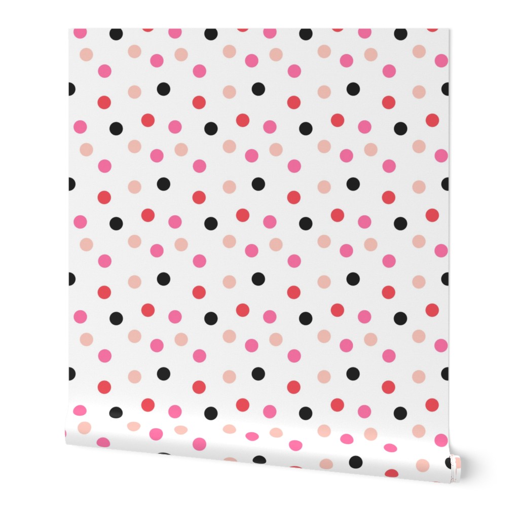 Christmas Dots Coordinate - Rudolph Red, Raspberry, Pale Pink on White by Andrea Lauren