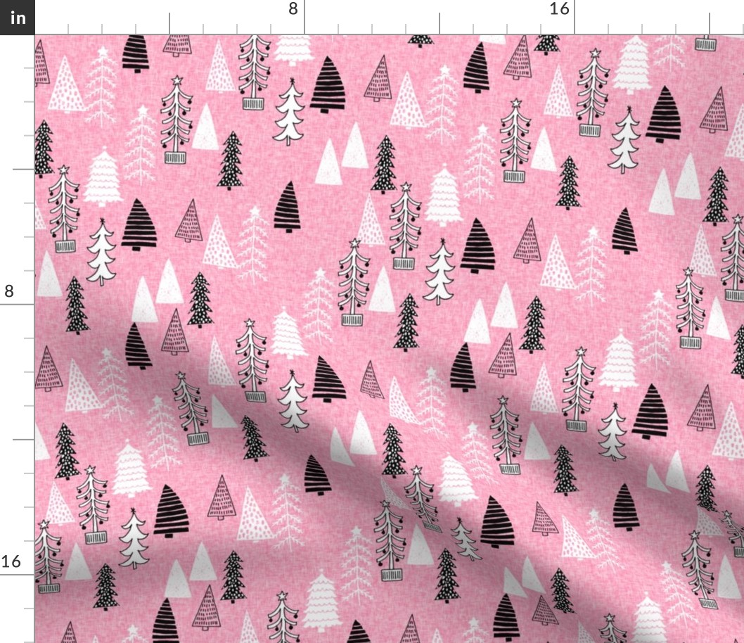 christmas tree forest // pink christmas trees holiday xmas tree design xmas fabric cute holiday trees andrea lauren fabric