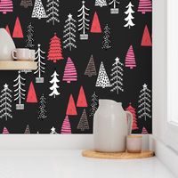 christmas tree forest // christmas trees forest pink and red trees holiday xmas fabric tree design andrea lauren fabric