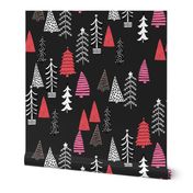 christmas tree forest // christmas trees forest pink and red trees holiday xmas fabric tree design andrea lauren fabric