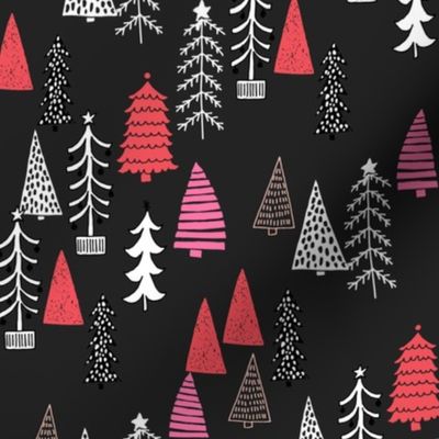 christmas tree forest // christmas trees forest pink and red trees holiday xmas fabric tree design andrea lauren fabric