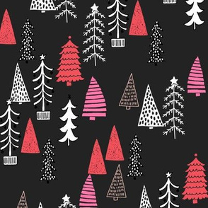 christmas tree forest // christmas trees forest pink and red trees holiday xmas fabric tree design andrea lauren fabric