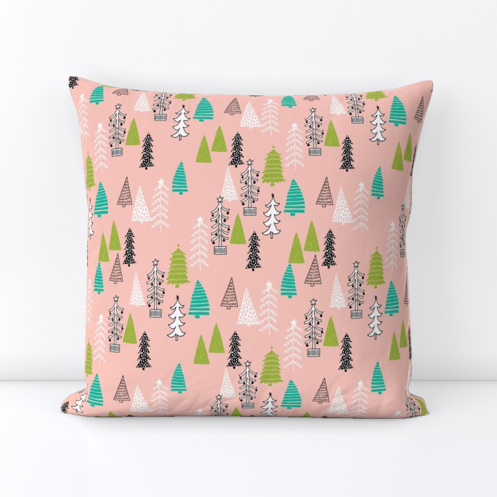 christmas tree forest // christmas pink and green cute tree fabric pink and green christmas design best christmas fabric