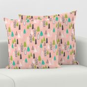 christmas tree forest // christmas pink and green cute tree fabric pink and green christmas design best christmas fabric