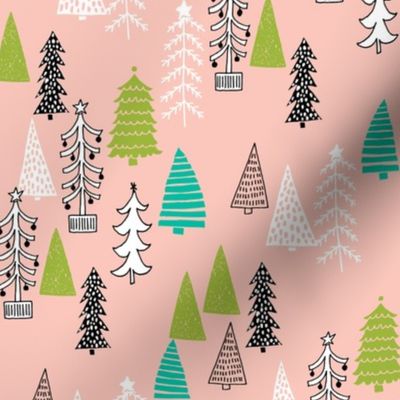 christmas tree forest // christmas pink and green cute tree fabric pink and green christmas design best christmas fabric