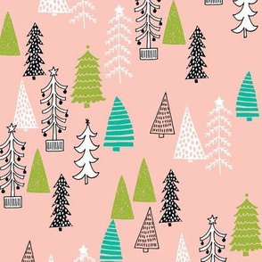 christmas tree forest // christmas pink and green cute tree fabric pink and green christmas design best christmas fabric