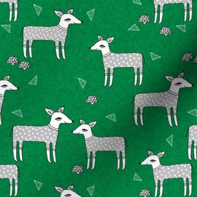 Reindeer Pajamas - Kelly Green Linen with Slate Grey PJs by Andrea Lauren