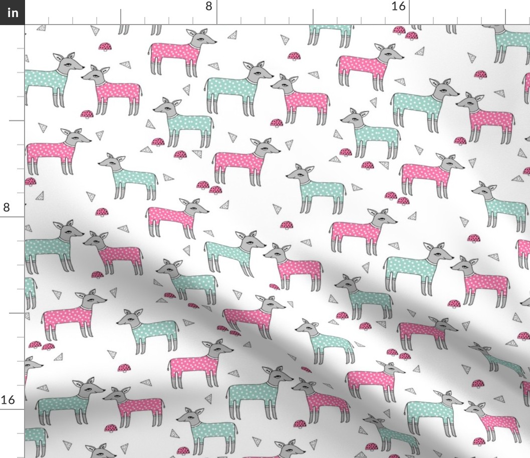 Reindeer Pajamas - Candy Pink, Pale Turquoise on White by Andrea Lauren