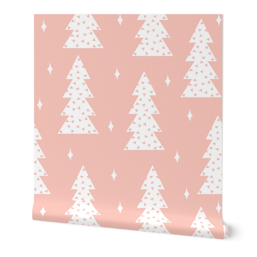 christmas tree fabric // cute christmas pastel pink light christmas fabric trees winter