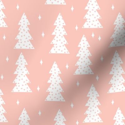 christmas tree fabric // cute christmas pastel pink light christmas fabric trees winter