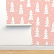 christmas tree fabric // cute christmas pastel pink light christmas fabric trees winter