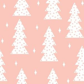 christmas tree fabric // cute christmas pastel pink light christmas fabric trees winter