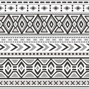 Tribal Aztec Rows in Black White Grey