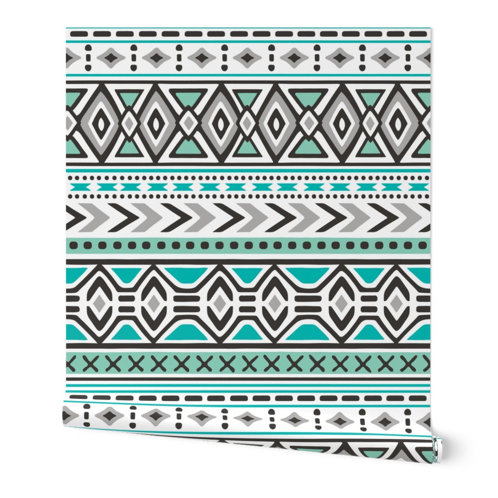 Tribal Aztec Rows in Mint Green