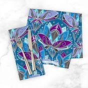 Art Deco Lotus Rising in Teal, Blue and Deep Plum Purple