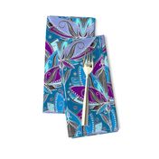 Art Deco Lotus Rising in Teal, Blue and Deep Plum Purple