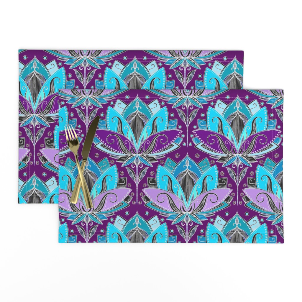 Art Deco Lotus Rising in Turquoise, Purple and Teal