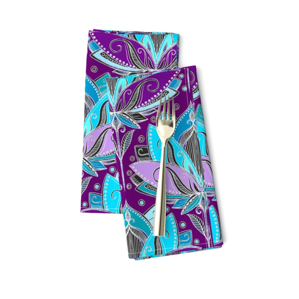 Art Deco Lotus Rising in Turquoise, Purple and Teal