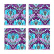 Art Deco Lotus Rising in Turquoise, Purple and Teal