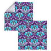 Art Deco Lotus Rising in Turquoise, Purple and Teal