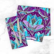 Art Deco Lotus Rising in Turquoise, Purple and Teal