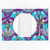 Art Deco Lotus Rising in Turquoise, Purple and Teal
