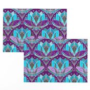 Art Deco Lotus Rising in Turquoise, Purple and Teal