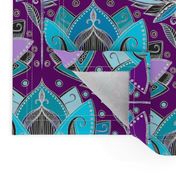 Art Deco Lotus Rising in Turquoise, Purple and Teal