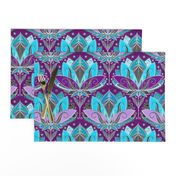 Art Deco Lotus Rising in Turquoise, Purple and Teal