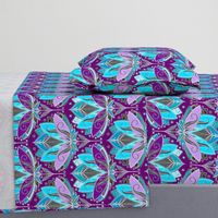 Art Deco Lotus Rising in Turquoise, Purple and Teal