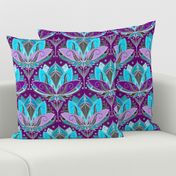 Art Deco Lotus Rising in Turquoise, Purple and Teal