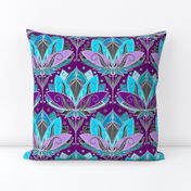 Art Deco Lotus Rising in Turquoise, Purple and Teal