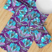 Art Deco Lotus Rising in Turquoise, Purple and Teal