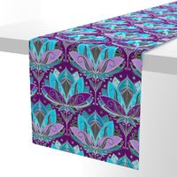 Art Deco Lotus Rising in Turquoise, Purple and Teal