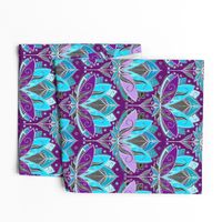 Art Deco Lotus Rising in Turquoise, Purple and Teal