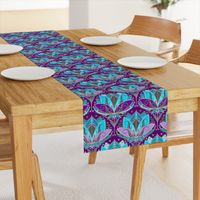 Art Deco Lotus Rising in Turquoise, Purple and Teal