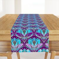 Art Deco Lotus Rising in Turquoise, Purple and Teal