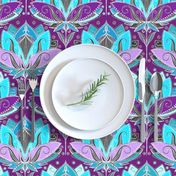 Art Deco Lotus Rising in Turquoise, Purple and Teal