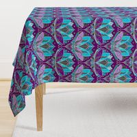 Art Deco Lotus Rising in Turquoise, Purple and Teal