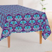 Art Deco Lotus Rising in Turquoise, Purple and Teal