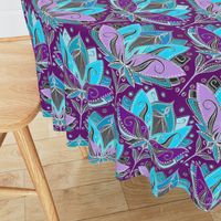 Art Deco Lotus Rising in Turquoise, Purple and Teal