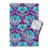 Art Deco Lotus Rising in Turquoise, Purple and Teal