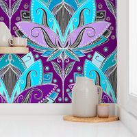 Art Deco Lotus Rising in Turquoise, Purple and Teal