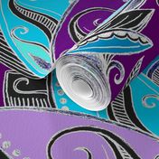 Art Deco Lotus Rising in Turquoise, Purple and Teal