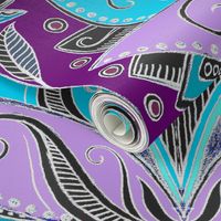 Art Deco Lotus Rising in Turquoise, Purple and Teal